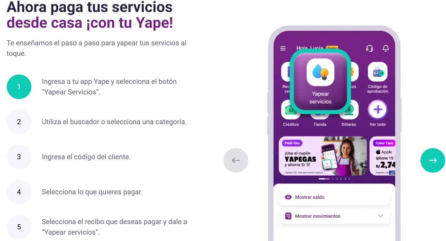 Yape app screen for paying services